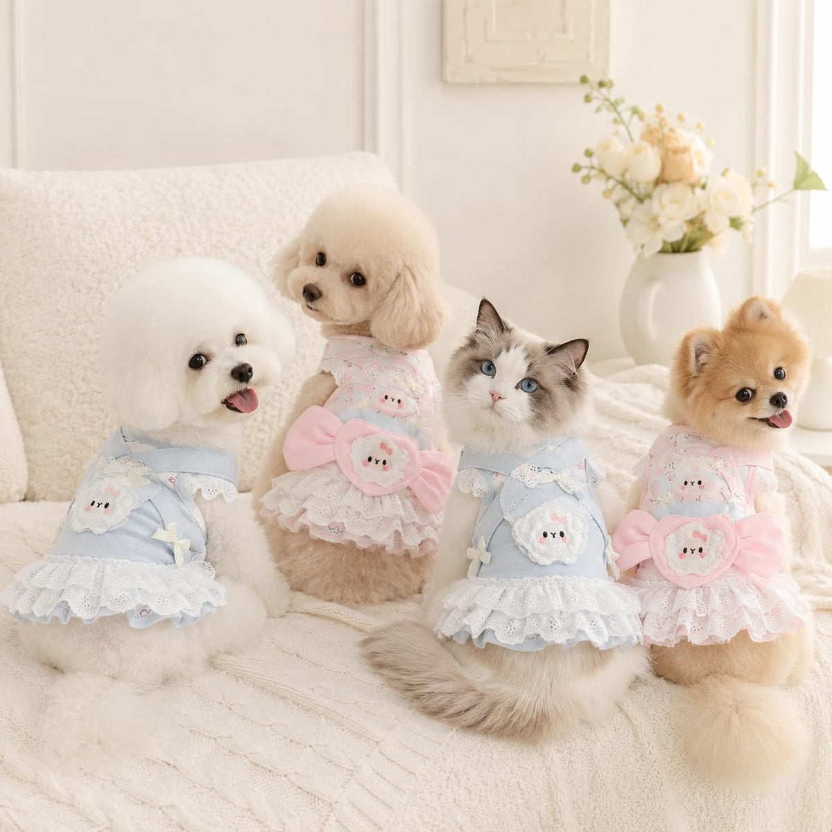 Cute Dog Dress Sleeveless, Elegant Puppy Skirts With Lace Hem, Breathable Pet Dress For Small Dog Girl Chihuahua Yorkies Tulle Birthday Party Lace
