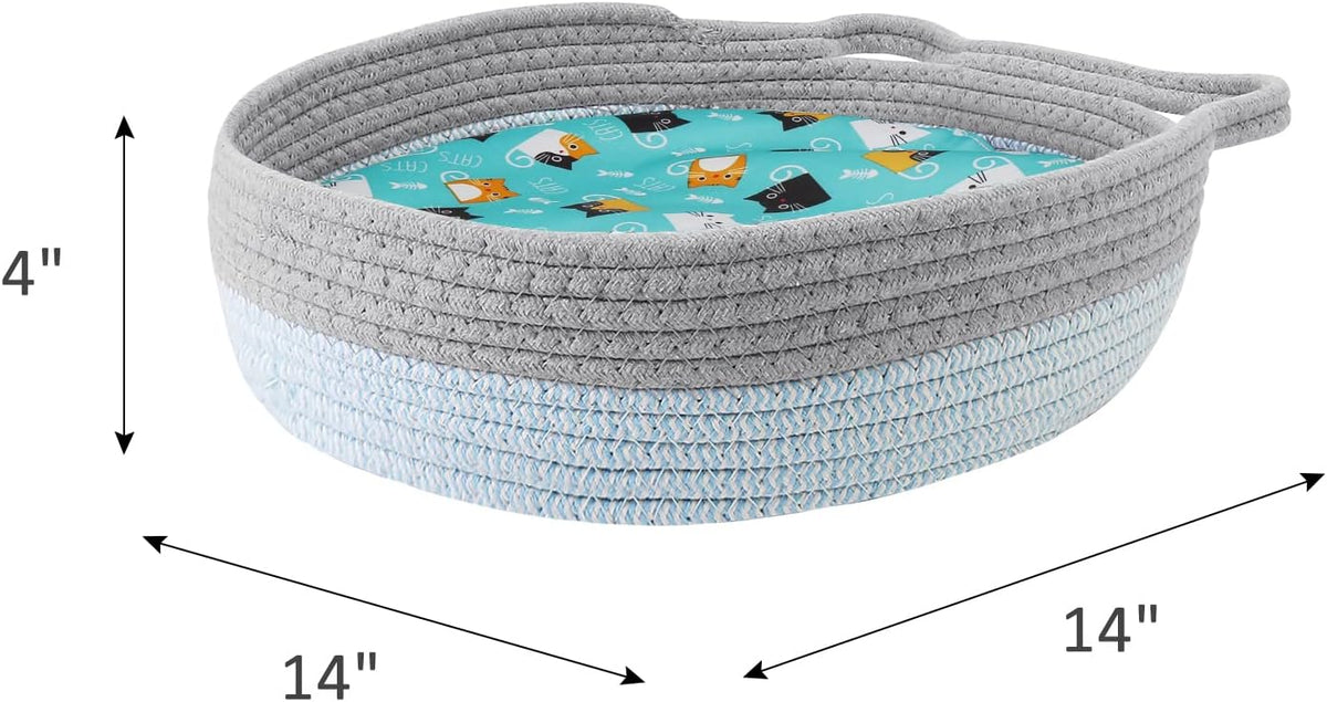 Round Cat Bed For Indoor Cats Cat Basket Bed Wicker Cat Donut Beds Cooling Cat Nest For Summer Sleeping Washable Pet Pad For Cat Scratching
