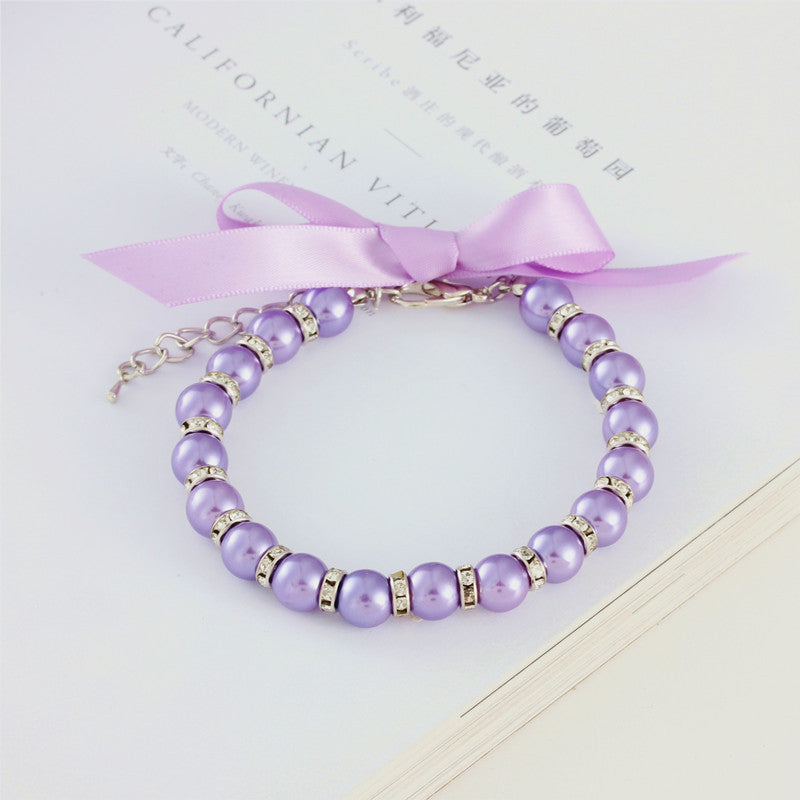 Striped Fashion Pearl Necklace Pet Collar