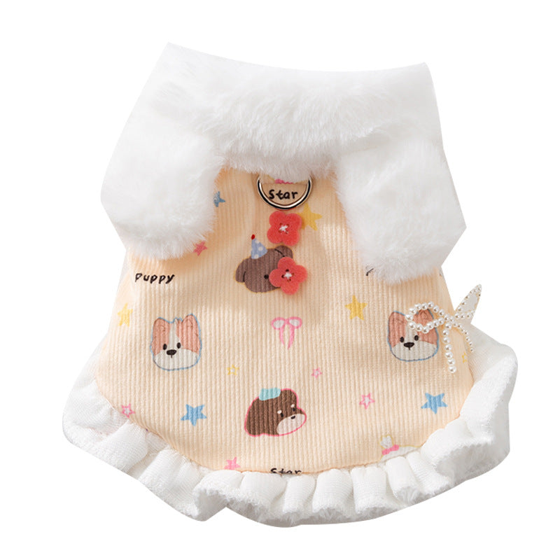 Winter Fleece Teddy Dress Cute 3D Ears - Pet Cotton Coat Puppy Winter Warmth Hooded Clothes Pet Supplies
