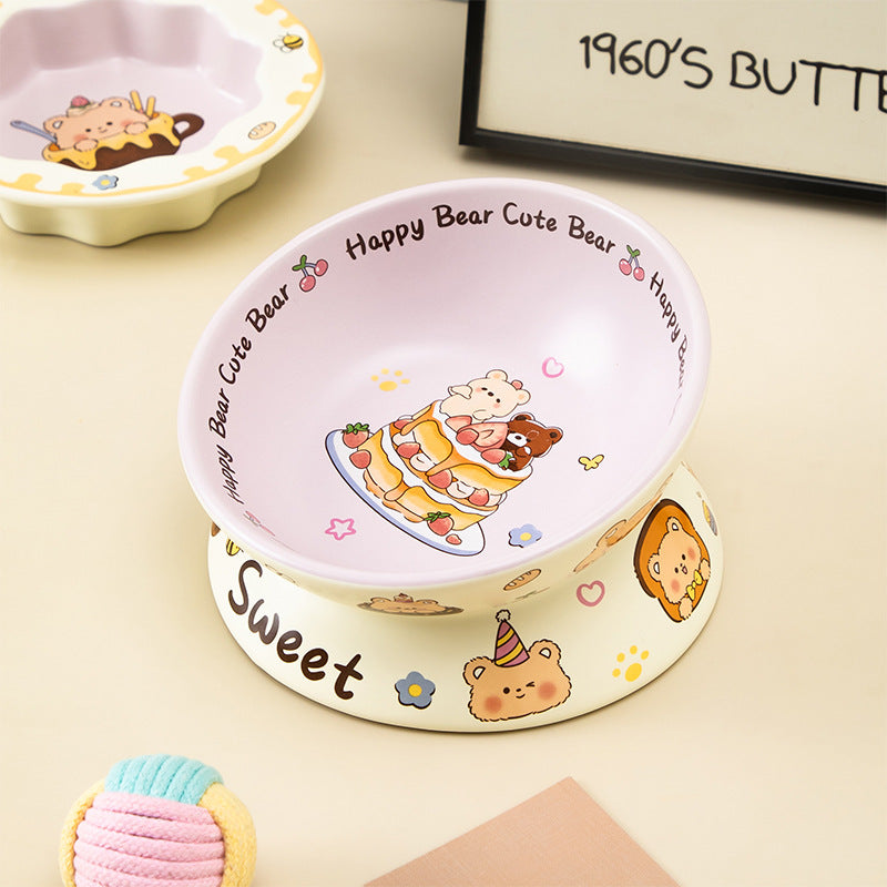 Large-caliber Ceramic Pet Bowl With Neck Support