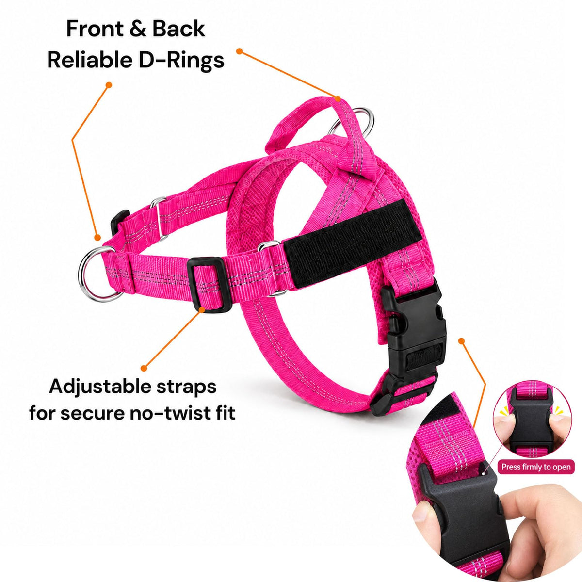 No-Pull Harness,No Pull Dog Harness With Soft Padded Handle Reflective Adjustable Breathable Mesh Pet Vest,Easy On-Off Soft Padded Harness,Easy For