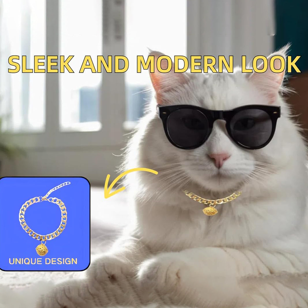 Gold Cat Chain Collar With Bell Lightweight Metal Necklace For Long Lasting Wear, Adjustable Jewelry For Cats And Dogs