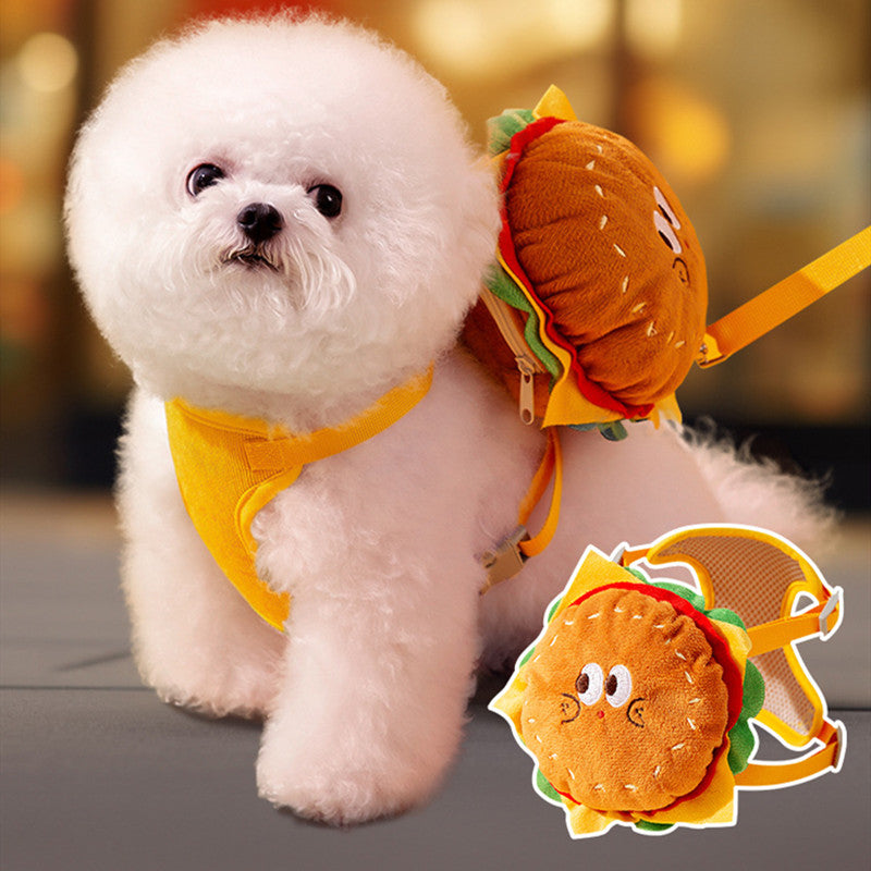 Pet Cute Burger Fries Backpack Hand Holding Rope