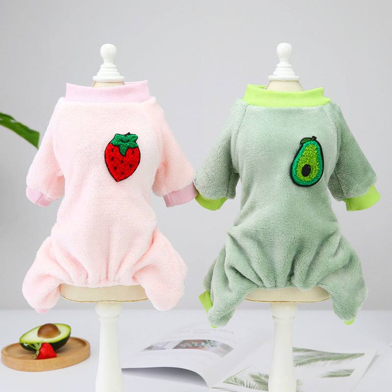Autumn And Winter New Pet Clothing Pet Fruit Four-leg Coral Fleece Dog