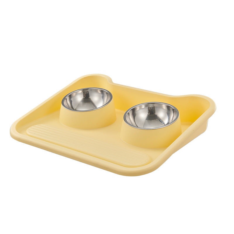 Cats, Dogs, And Food Utensils, Neck Protection, Leak Proof, Stainless Steel Tilted Double Bowl Food Utensils, Pet Products