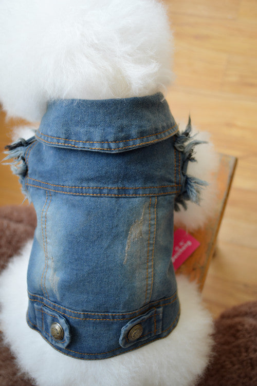 Pet Dog Clothes Teddy VIP Pet Bichon Winter Clothing Retro Jeans Vest And Grasps The Grain Character