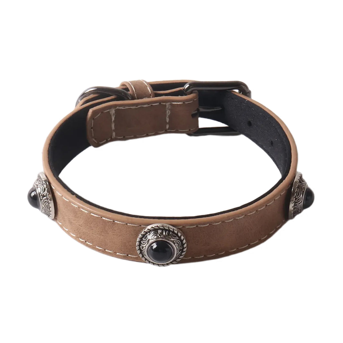 PU Leather Cat's Eye Stone Dog Collar