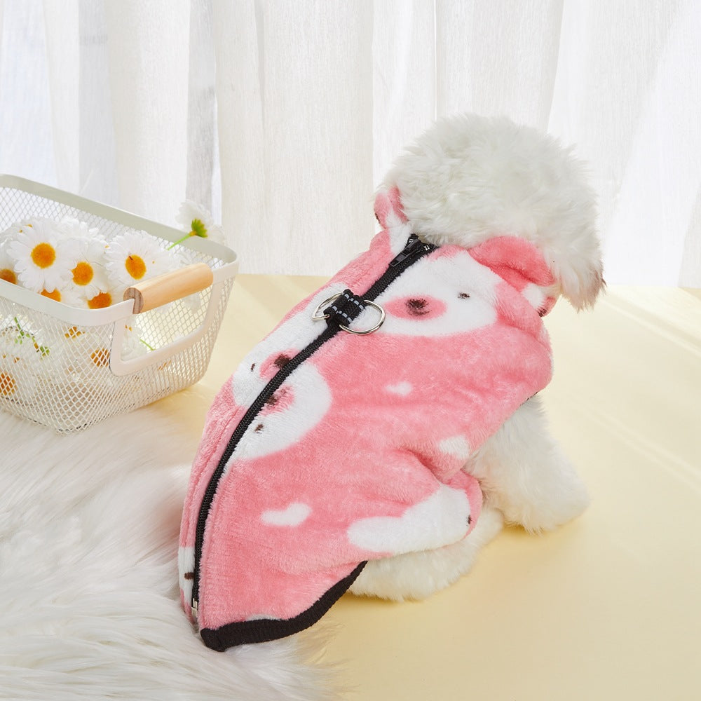 Pet Coat Zipper Flannel Plus Velvet Thickened Vest