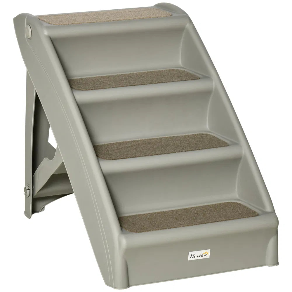 4-Level Portable Dog Stairs, Foldable Dog Steps for Small Dogs, Lightweight Cat Steps, with Nonslip Soft Mats, for High Bed, Sofa, Grey