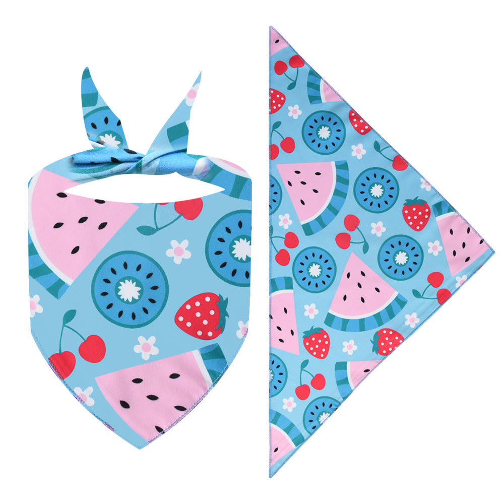 New Cartoon Cute Pet Triangle Fresh Fruit Polyester Printed Cat And Dog Saliva Towel Scarf Wholesale