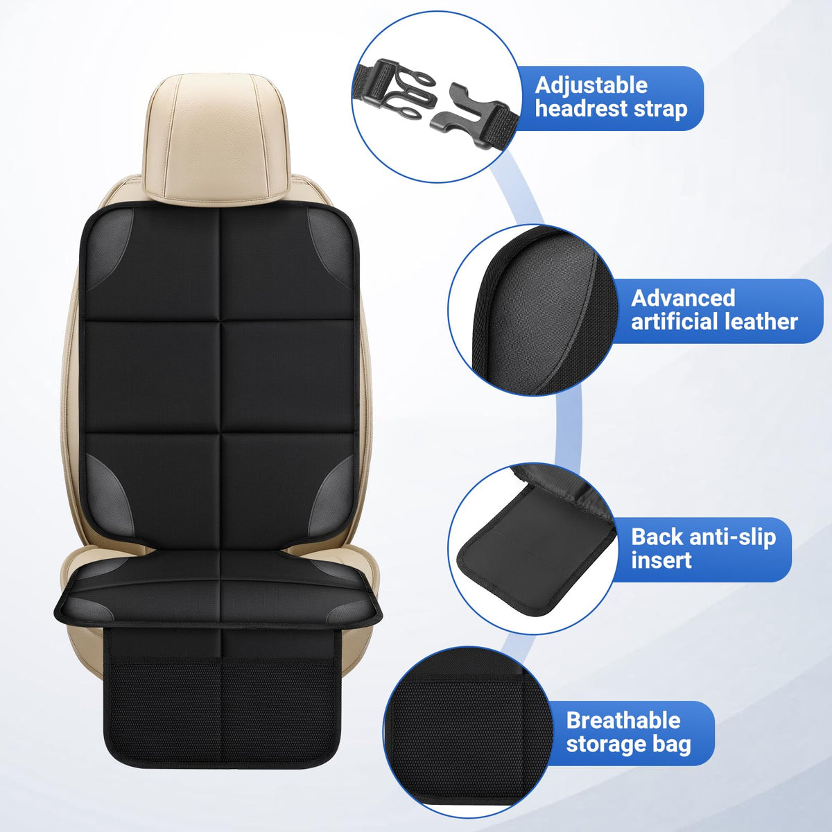 Car Seat Protector 2 Mesh Pocket Waterproof Car Seat Covers, Universal Size, Baby, Pet, Children's Car Seat Protector, Anti Slip Bottom 1 Piece
