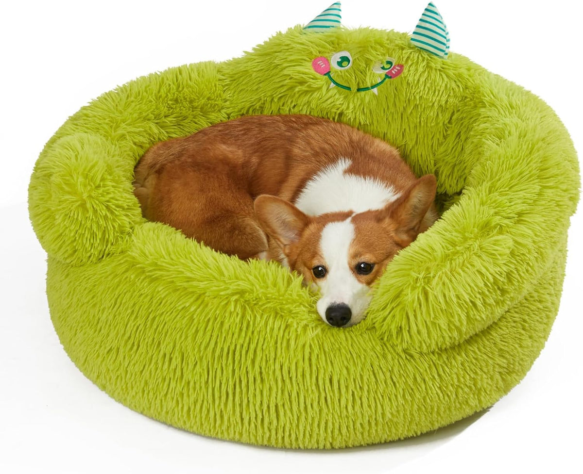Cute Calming Dog And Cat Bed Indoor High Bolster Donut Dog Beds Comfortable Plush Cuddler Dog Be Size For Small Dogs And Cats Cute Cartoon Soft Bed