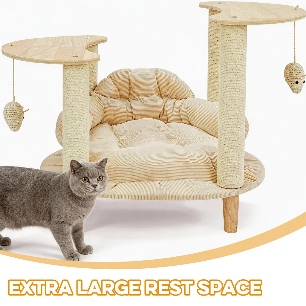 Modern Heavy-Duty No-Drill 4-Tier Solid Wood Cat Tree- 45.7in Multi-Cat Tower With Cozy Bed, Capsule & Extra Wide Perch