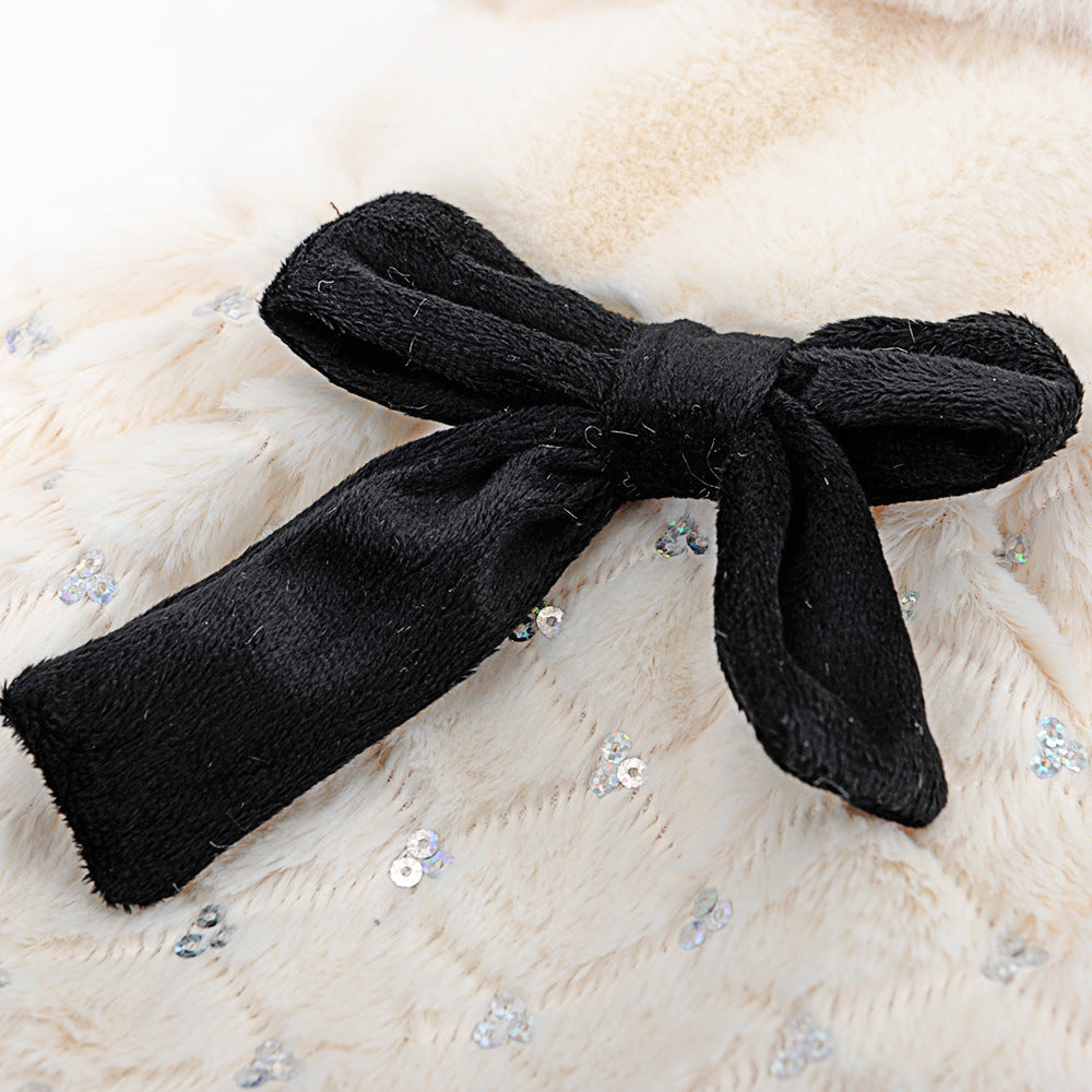 Elegant bow plush coat dog clothes Bomei Teddy clothes spring and autumn wear breathable pet clothes