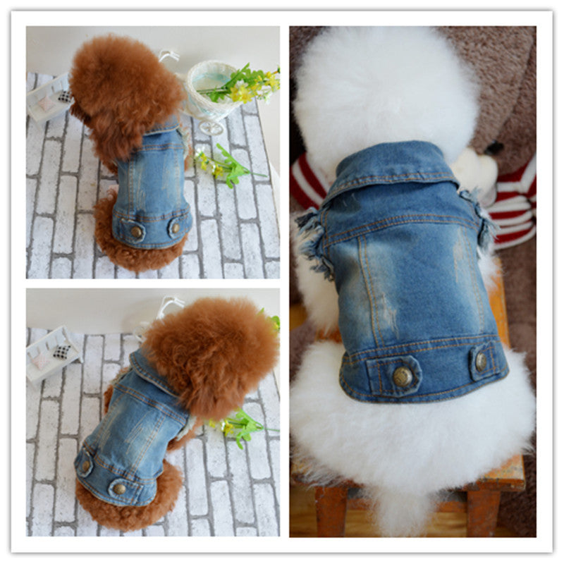 Pet Dog Clothes Teddy VIP Pet Bichon Winter Clothing Retro Jeans Vest And Grasps The Grain Character