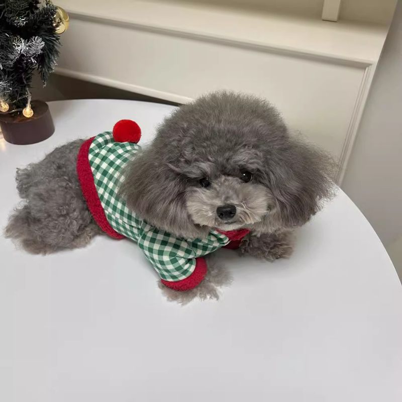 Fashion Plaid Dog Hoodies Christmas Pet Princess Dress Winter Warm Puppy Pullovers Snowman Pattern Cat Skirt Bichon Dog Clothes