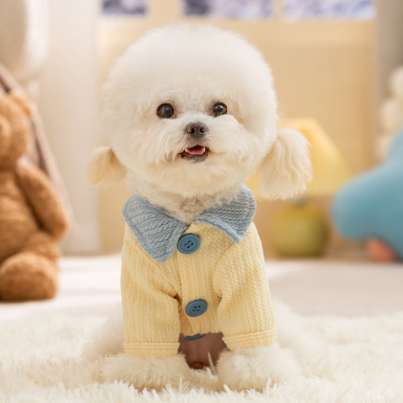 Autumn And Winter Dog, Small And Medium-sized Dog, Cute Puppy, Color-block Base Shirt, Cat Two-legged Shirt, Teddy Pet Dog Clothes