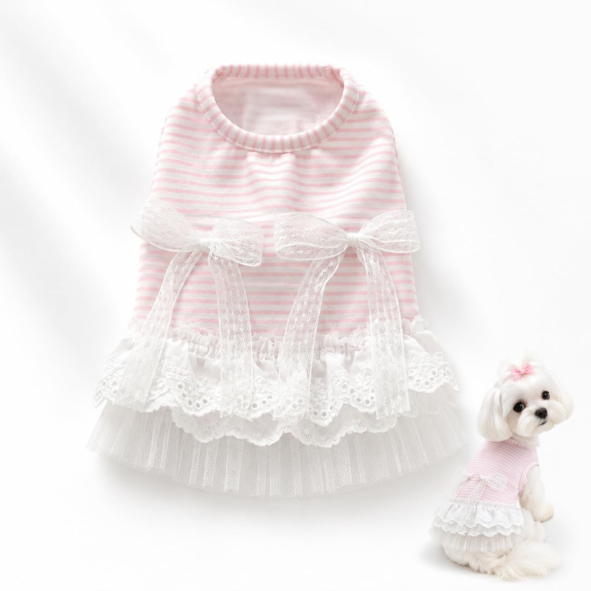 Cute Dog Dress Sleeveless, Elegant Puppy Skirts With Lace Hem, Breathable Pet Dress For Small Dog Girl Chihuahua Yorkies Tulle Birthday Party Lace