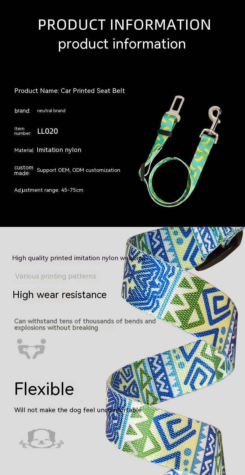 New Printed Pet Car Seat Belt Dog Hand Holding Rope Nylon Car Pet Supplies