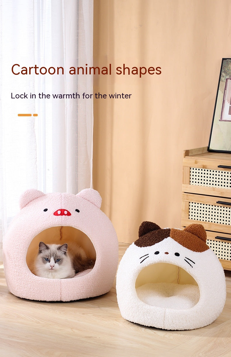 Teddy Plush Winter Semi-closed Pet Cat Nest