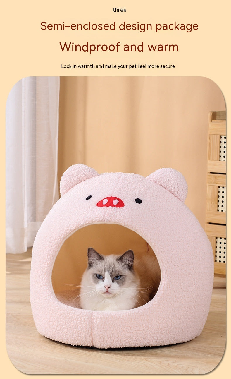 Teddy Plush Winter Semi-closed Pet Cat Nest