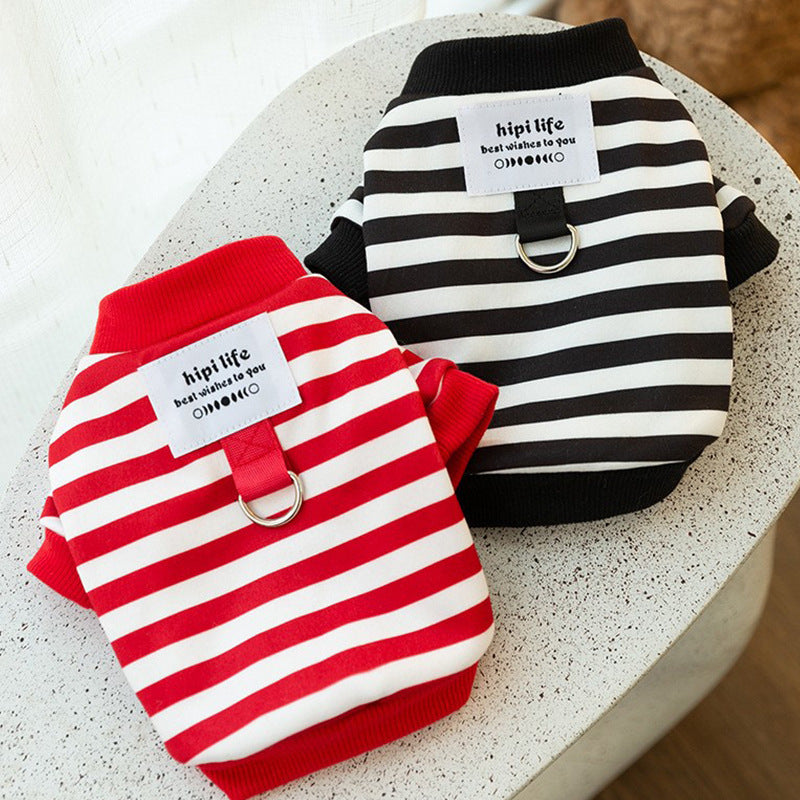 Spring Thin Velvet Puppy Clothes Simple Striped Traction Sweater
