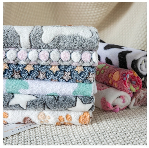 Four Seasons Blanket Thermal Coral Fleece Paw Print Dogs And Cats