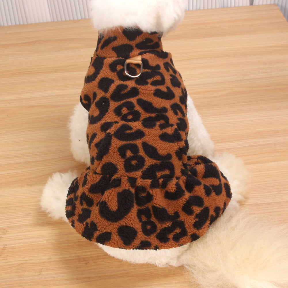 Fleece Autumnwinter Leopard-print Princess Dress Pet Clothing For Teddy Dogs