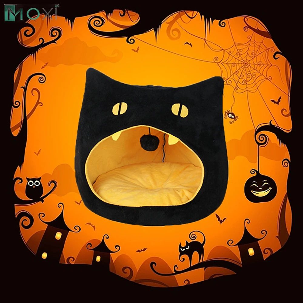 Soft Warm Cat Bed Cat Shape Design Pet House Cat Kennel Cozy Bed For Small Dog Kitten Basket For Halloween Decor