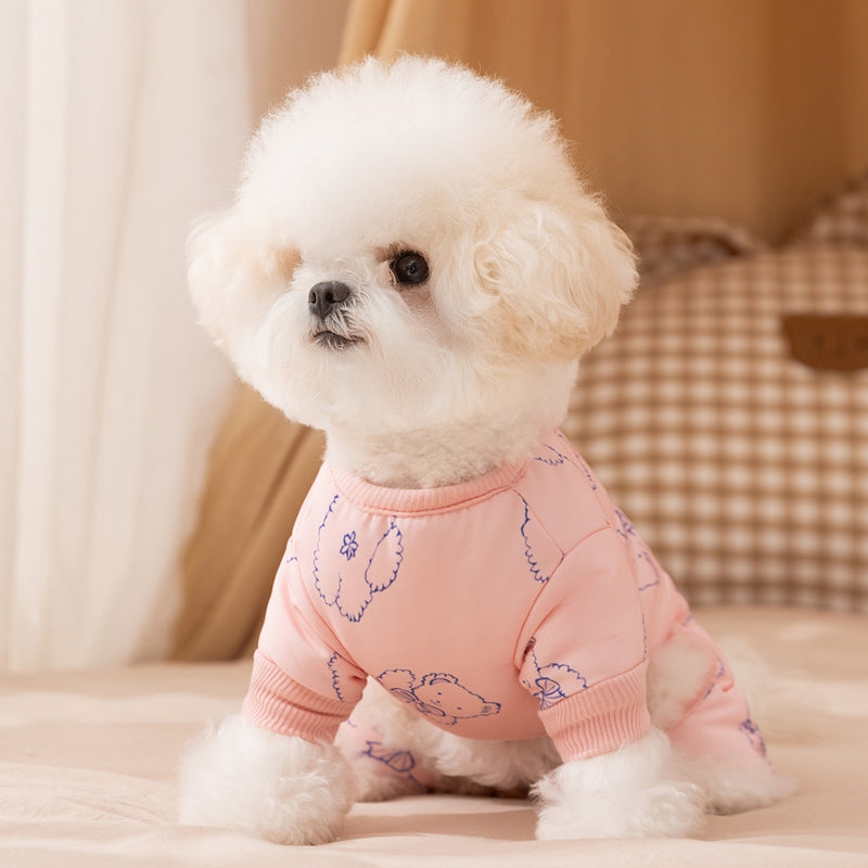 Dog Cotton Coat, Warm And Cute For Autumn And Winter, Fully Printed Bear Four-legged Coat, Small And Medium-sized Bichon Frise Pet Dog Clothes