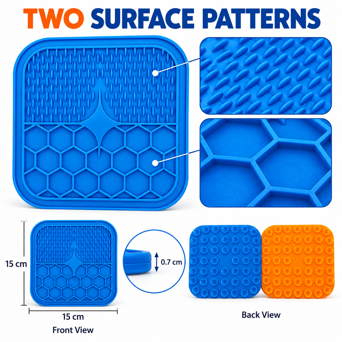 Dual Texture Pet Lick Mat For Dogs And Cats, Square Feeding Pad With Suction Cups, 15 X 15 Cm
