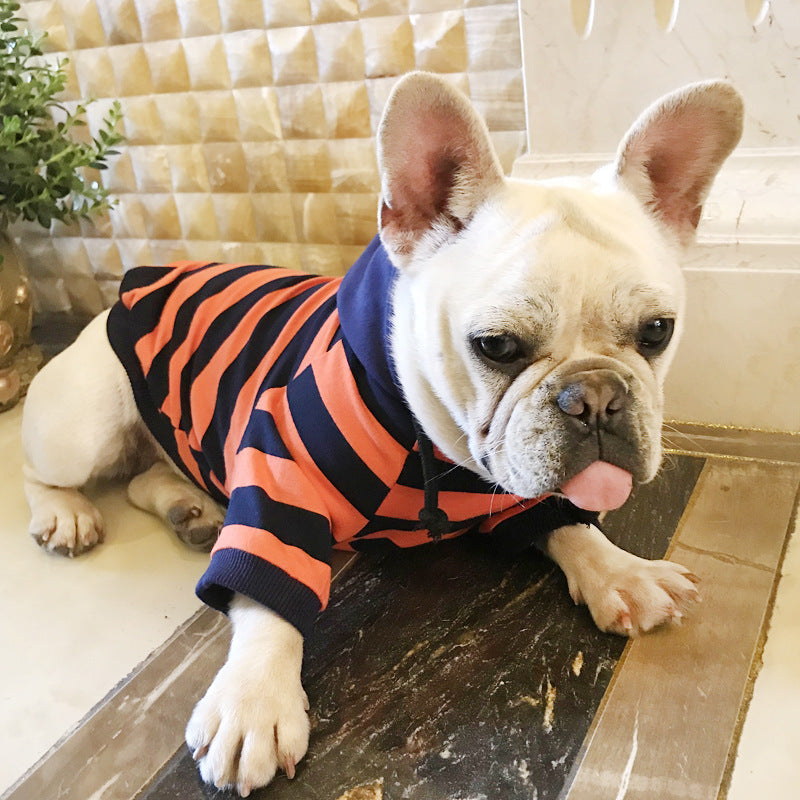 Dog striped hooded casual clothes