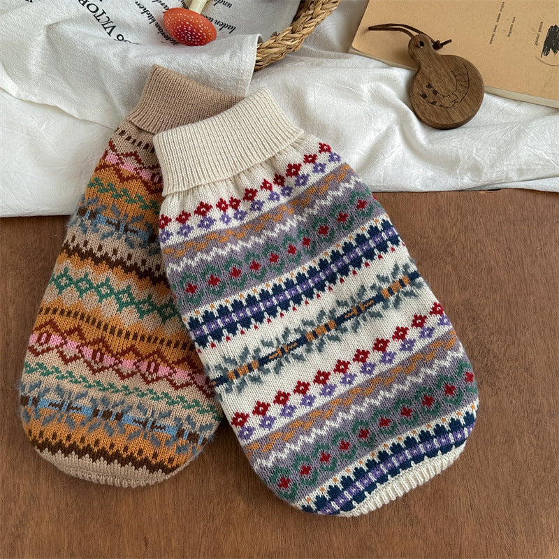 Retro Striped Beige Sweater Autumn Winter New Cat Dog