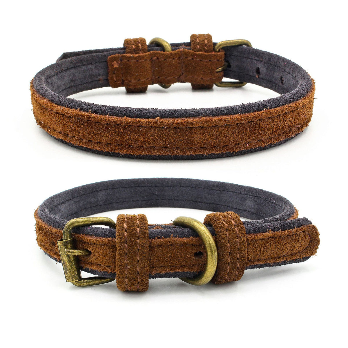 Double Contrast Color Nubuck Leather Pet Collar