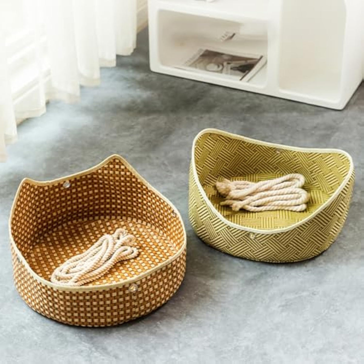 Breathable Cat Hammock - Rattan Crafted Cat Cage With Metal Hooks - Indoor Outdoor Pet Bed- Comfortable Cat Perch For Sleeping Playing Climbing, And