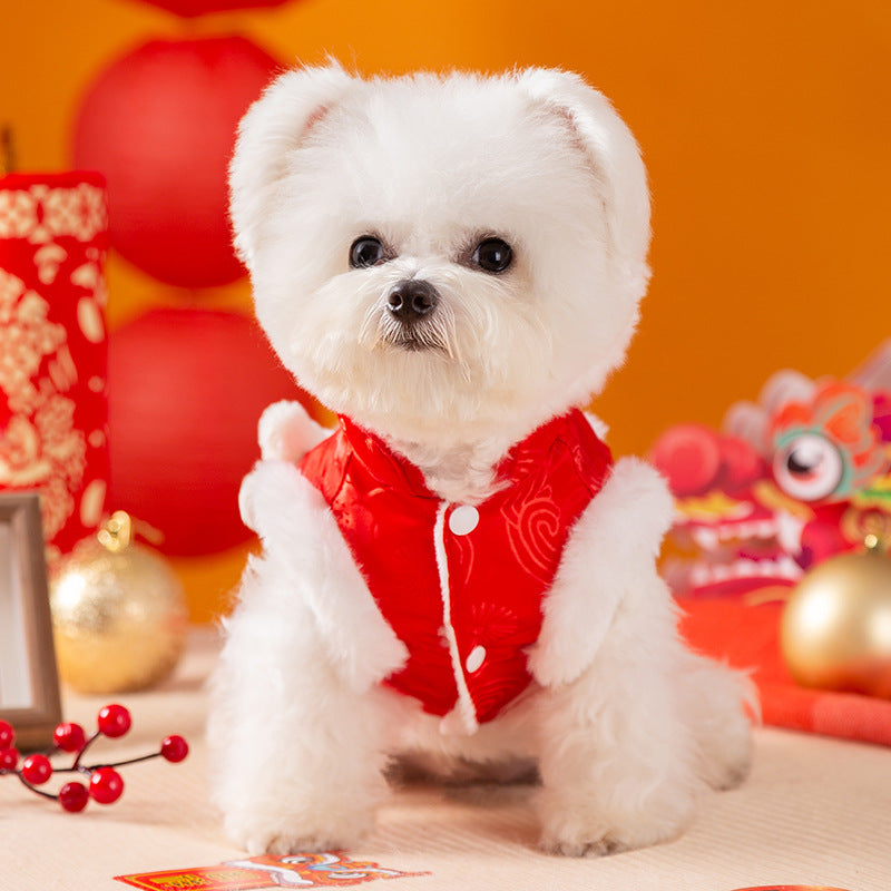 Autumn And Winter Dog, Lion Dance, Tassel, Button-up, Chinese Two-legged Tang Suit, Cat, Warm New Year Cotton-padded Clothes, Pet Dog Clothes