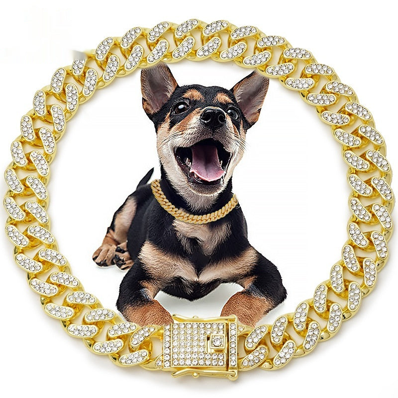 Metal Diamond Pet Dog Leash Cat Cuban Collar