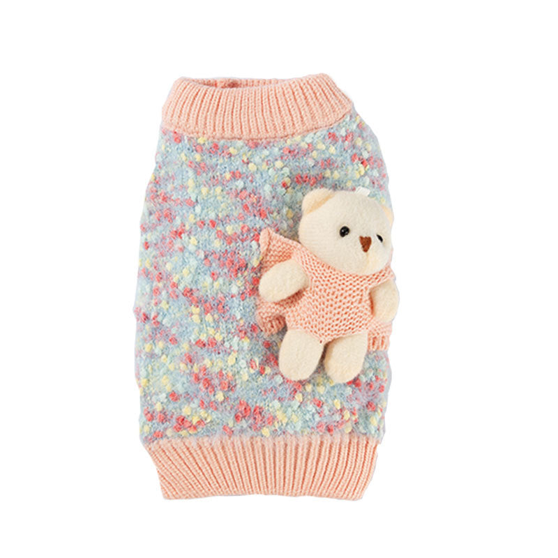 Autumn And Winter Pet Sweaters, Three-dimensional Bear Floral Yarn, Small And Medium-sized Dog Bichon Frise Yorkshire Terrier Pullover, Cat And Dog