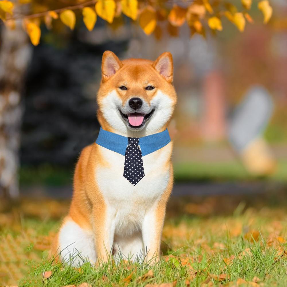 Durable Pet Collar Adjustable Denim Pet Collar With Star Pattern Dog Necktie For Holiday Weddings Formal Events For Dogs