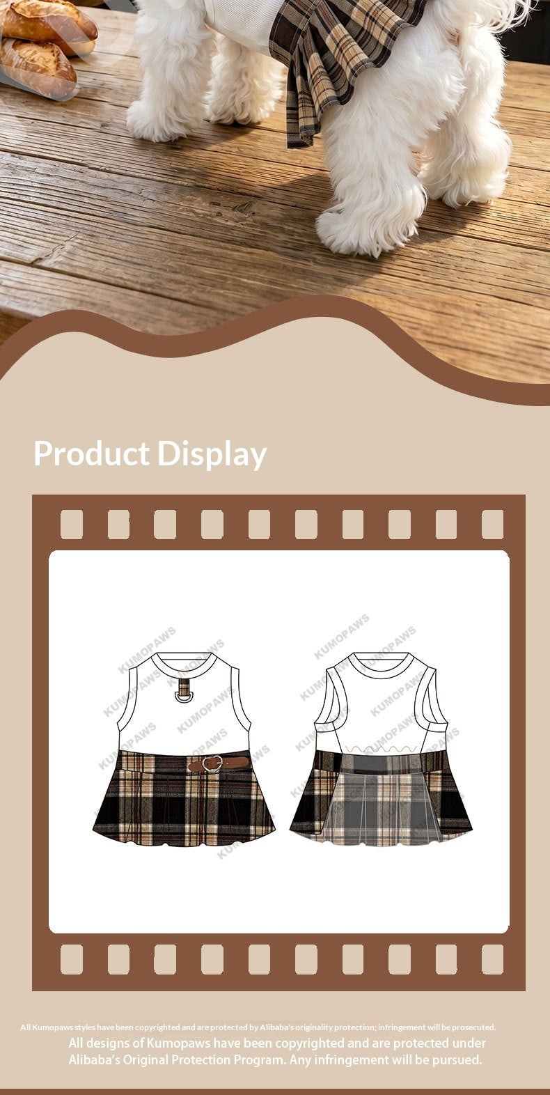 Plaid Pleated Preppy Pet Dog Dress.