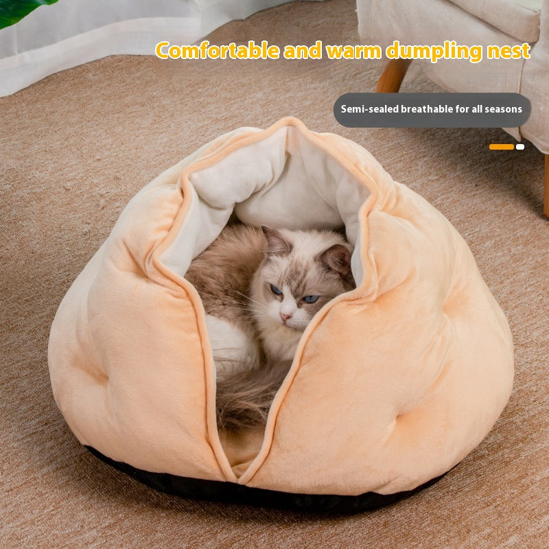 Semi-closed Breathable Four Seasons Universal Dumpling Cat Nest Short Plush