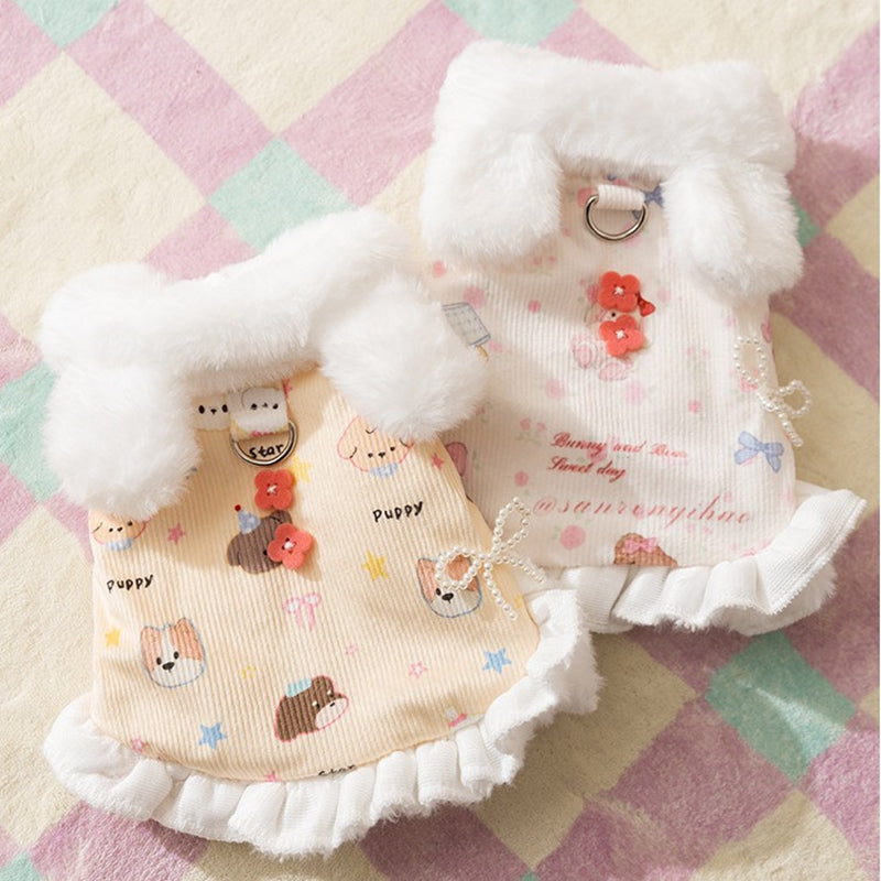 Winter Fleece Teddy Dress Cute 3D Ears - Pet Cotton Coat Puppy Winter Warmth Hooded Clothes Pet Supplies