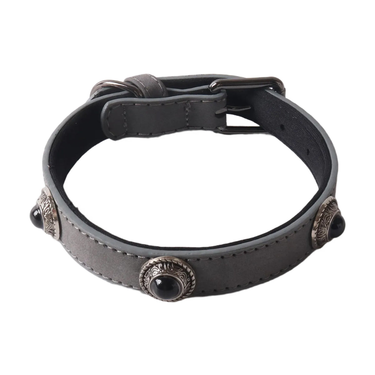 PU Leather Cat's Eye Stone Dog Collar