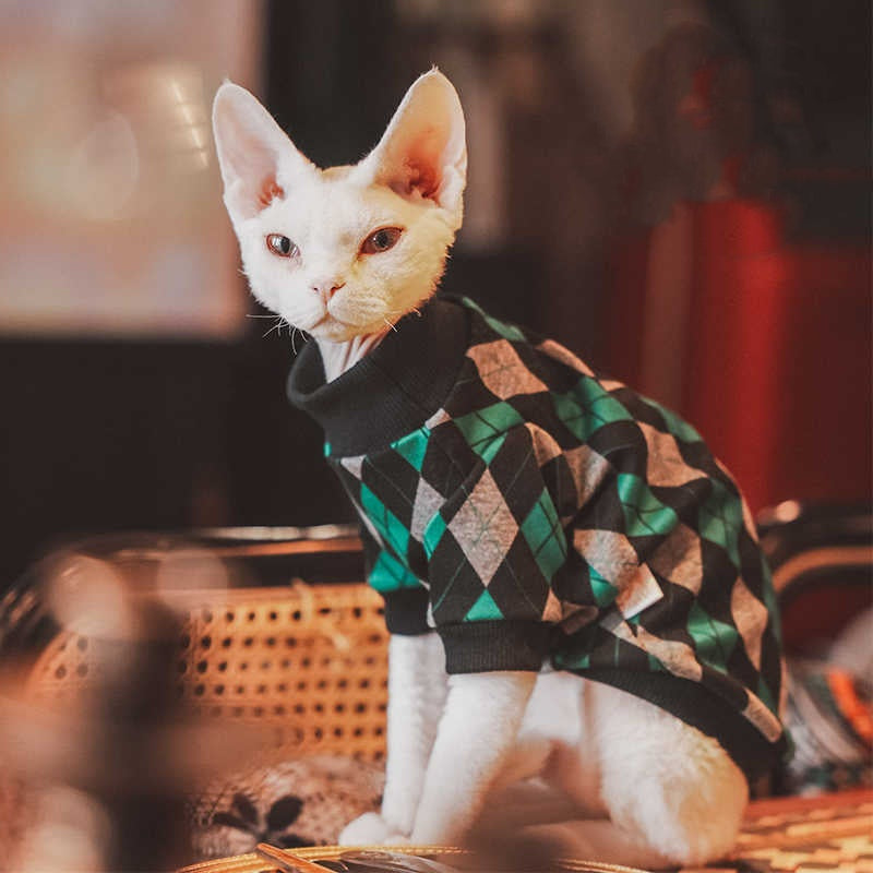 Hairless Cat Clothes Pet Cotton Plaid Long-sleeved Sweater