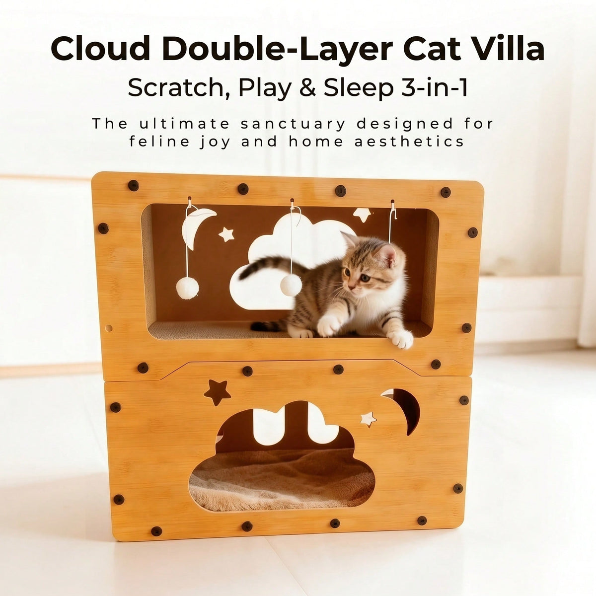 2 Styles Double Layer Cat Scratcher House Multifunctional Corrugated Paper Cat Nest Villa Large Space Cat Cave Bed With Hanging Ball Toy Wear