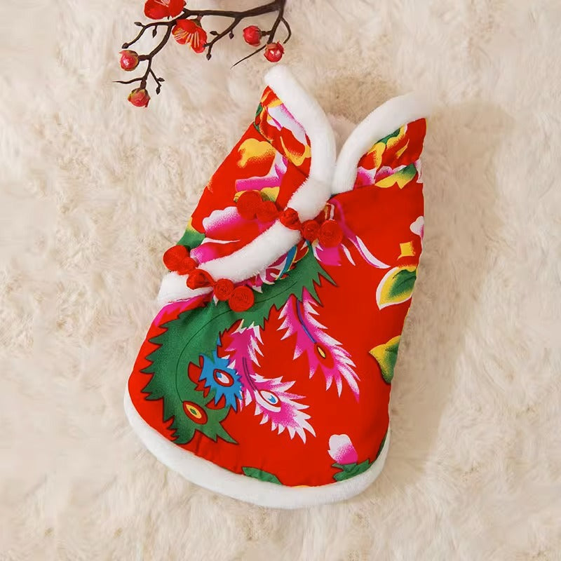 Puppy Clothes Winter New Year Northeast Big Flower Jacket Corgi Teddy Bear Pomeranian Pet Cat Padded Jacke