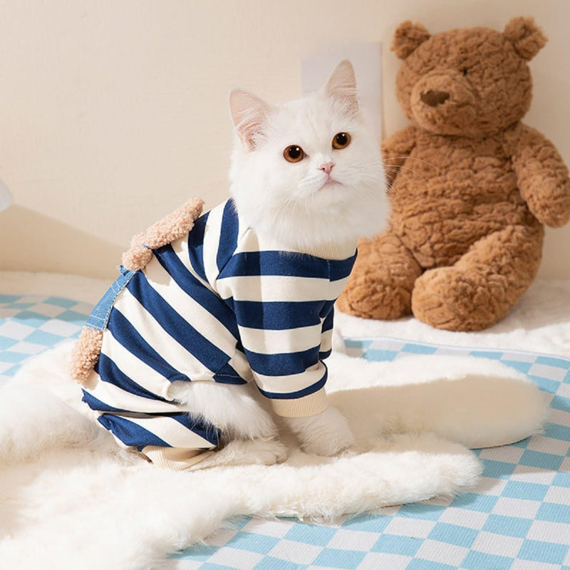 Autumn And Winter Dog Cute Bear Striped Four-legged Home Clothes Cat Home Pet Four-legged Air Conditioning Clothes Puppy