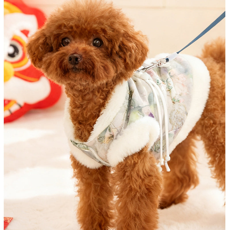 New Chinese-style Pet Clothing For Autumn And Winter With Fleece For Warmth, A Stretchable Bichon Frise Vest, And New Year Dog Clothes