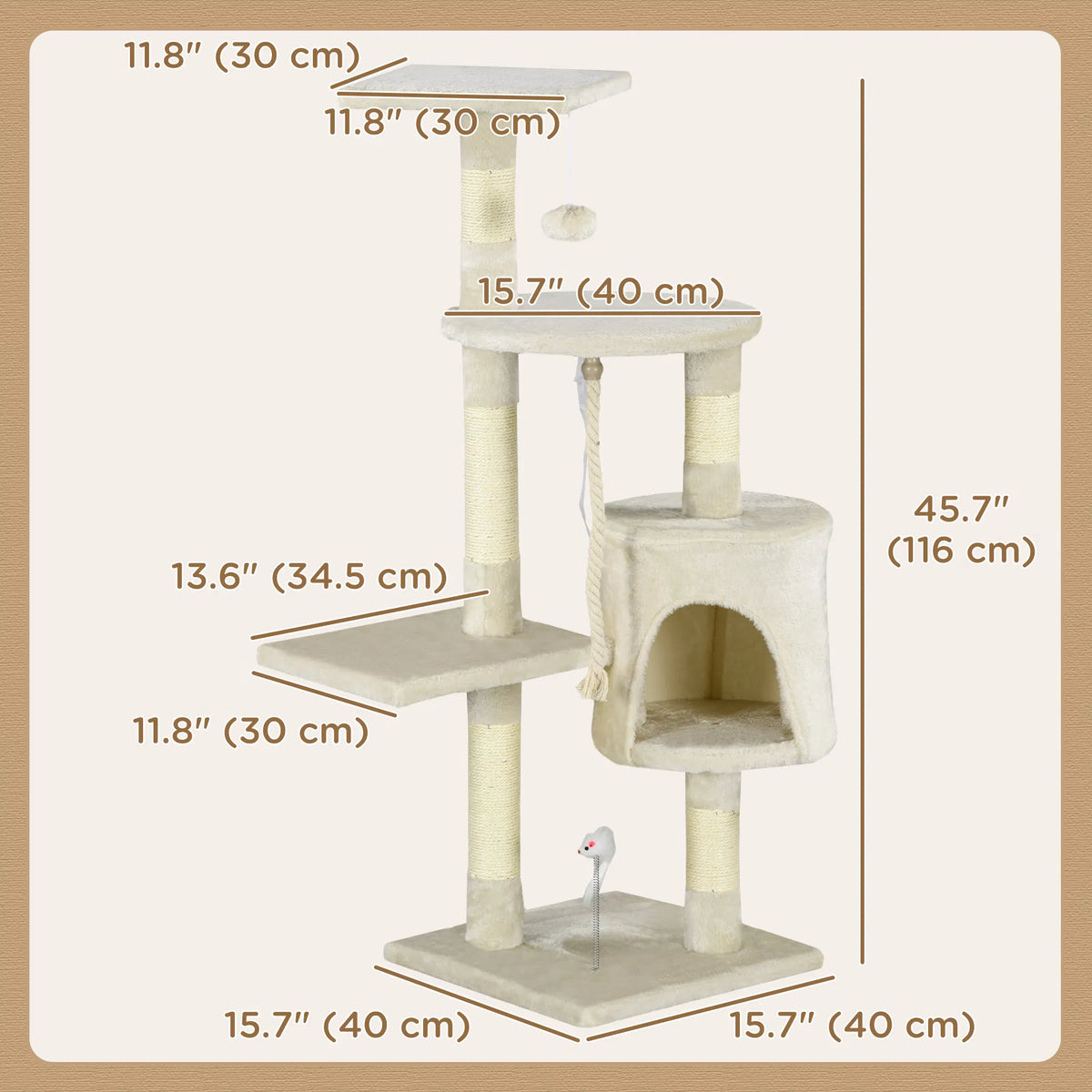 46" Scratching Cat Tree Multi Level Activity Center Kitty Condo Furniture Post Beige